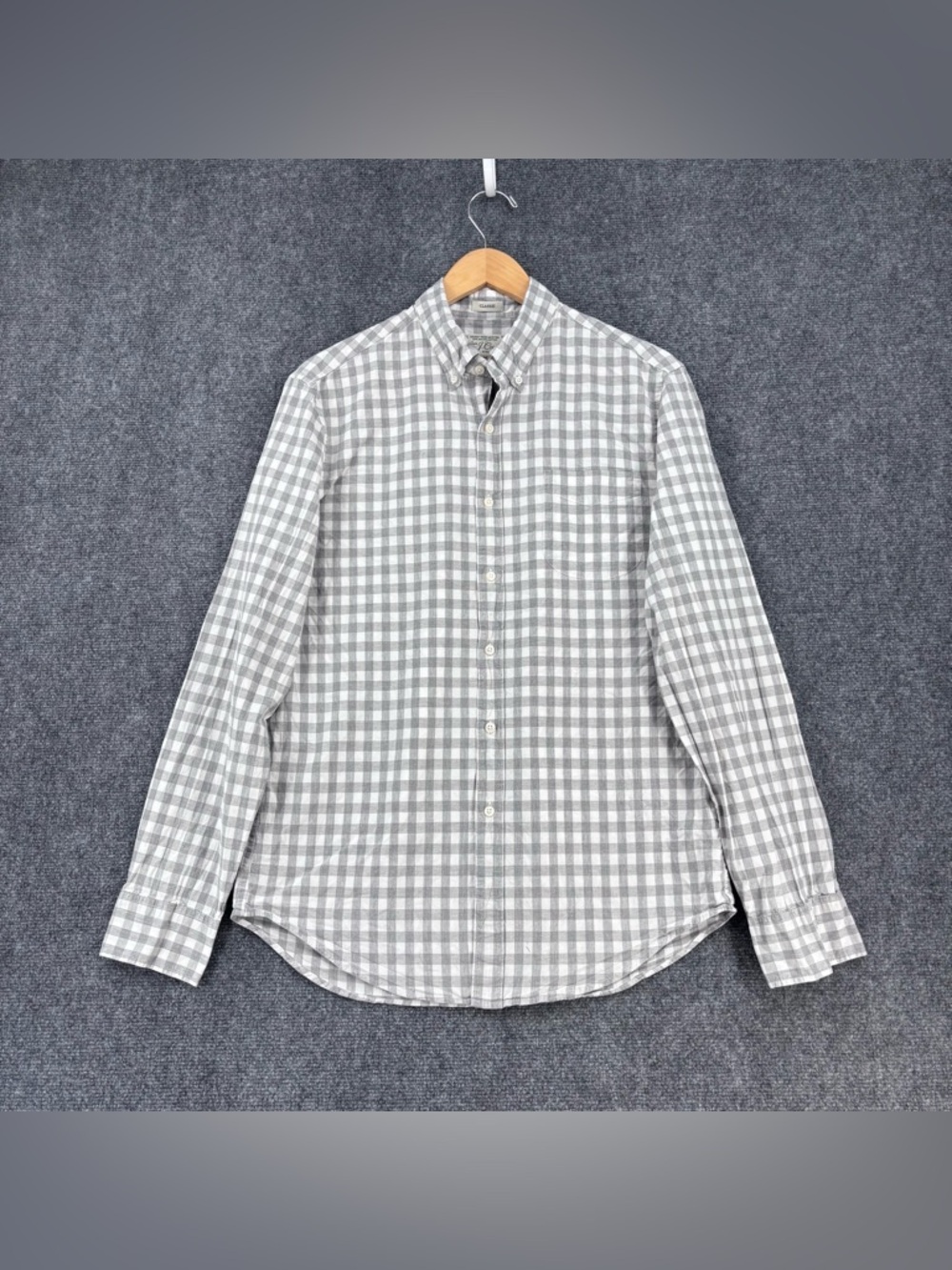J Crew Secret Wash Classic Gray & White Gingham Plaid Men’s M Button Up Preppy